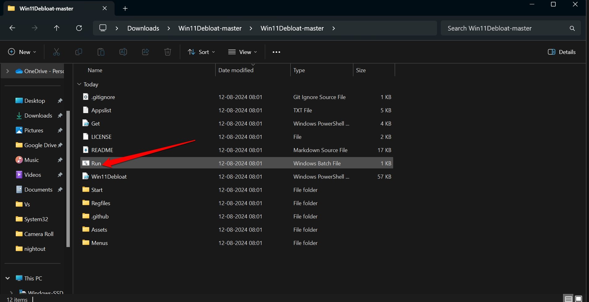 Запуск скрипта Win11Debloat