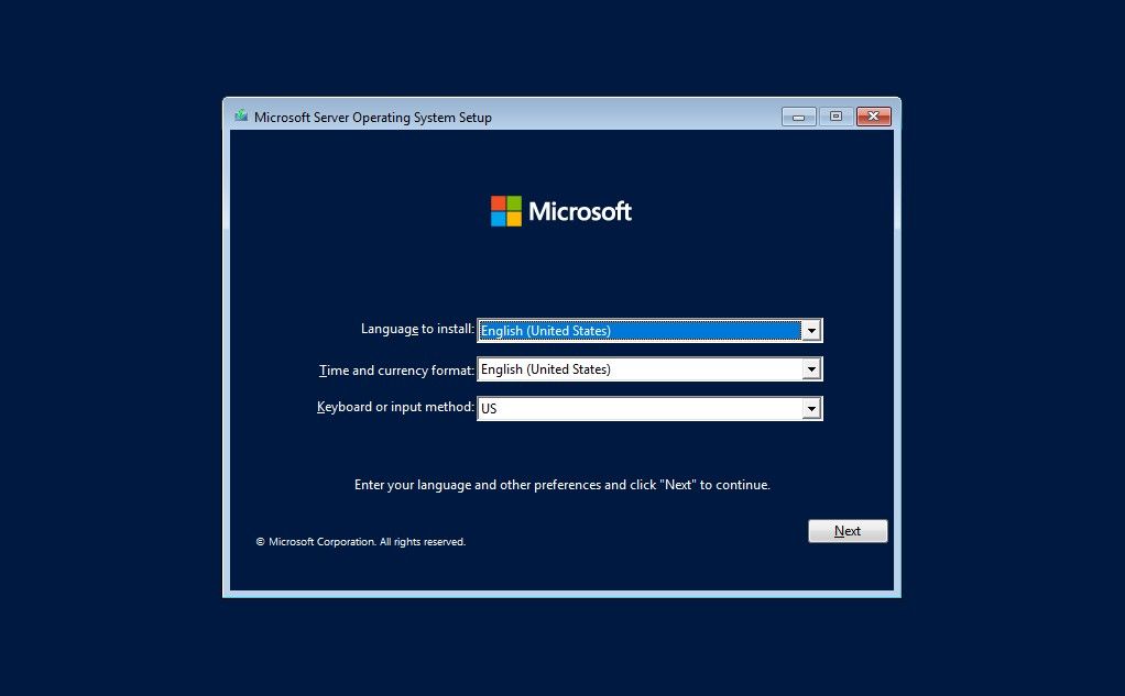 A screenshot showing the installation of Windows server