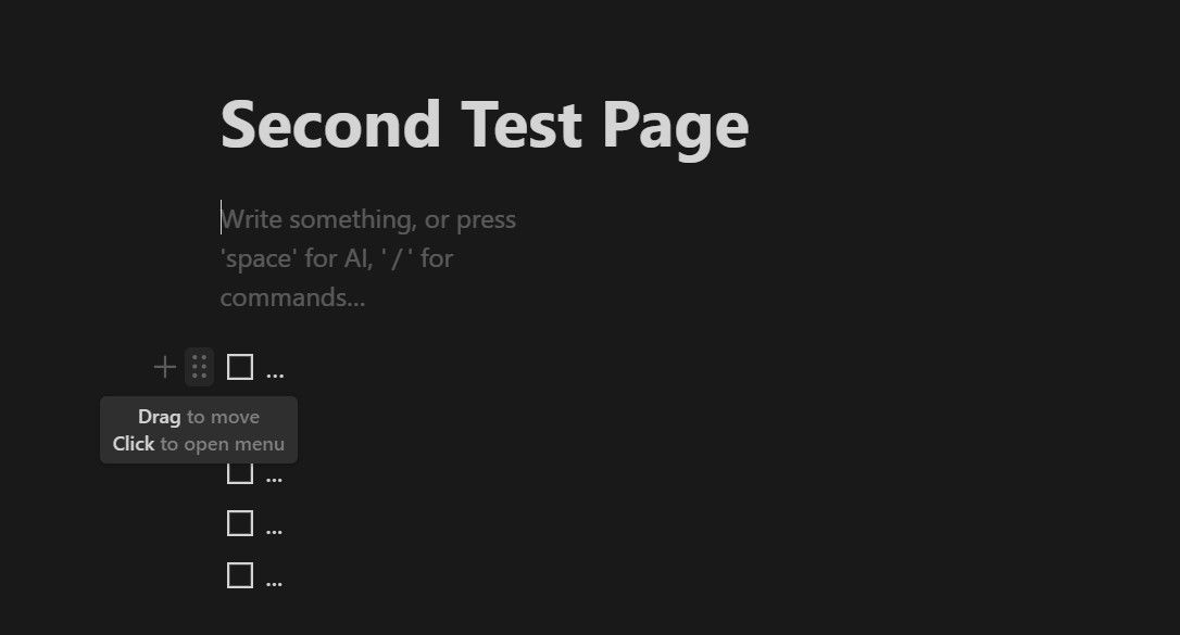 Скриншот с шеститочечным значком рядом с блоками на странице Notion.