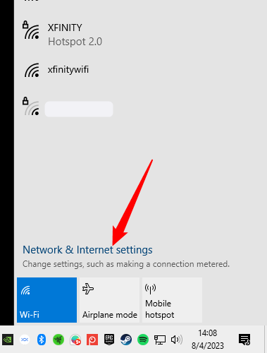 Нажмите значок сети, затем выберите 