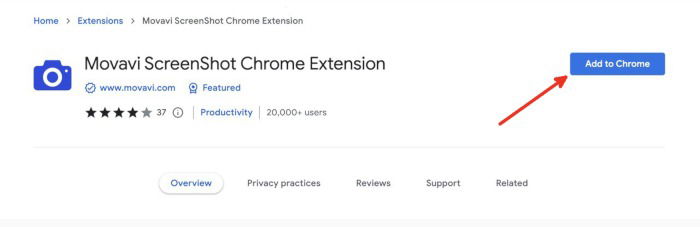 Добавление расширения Movavi Screenshot в Chrome