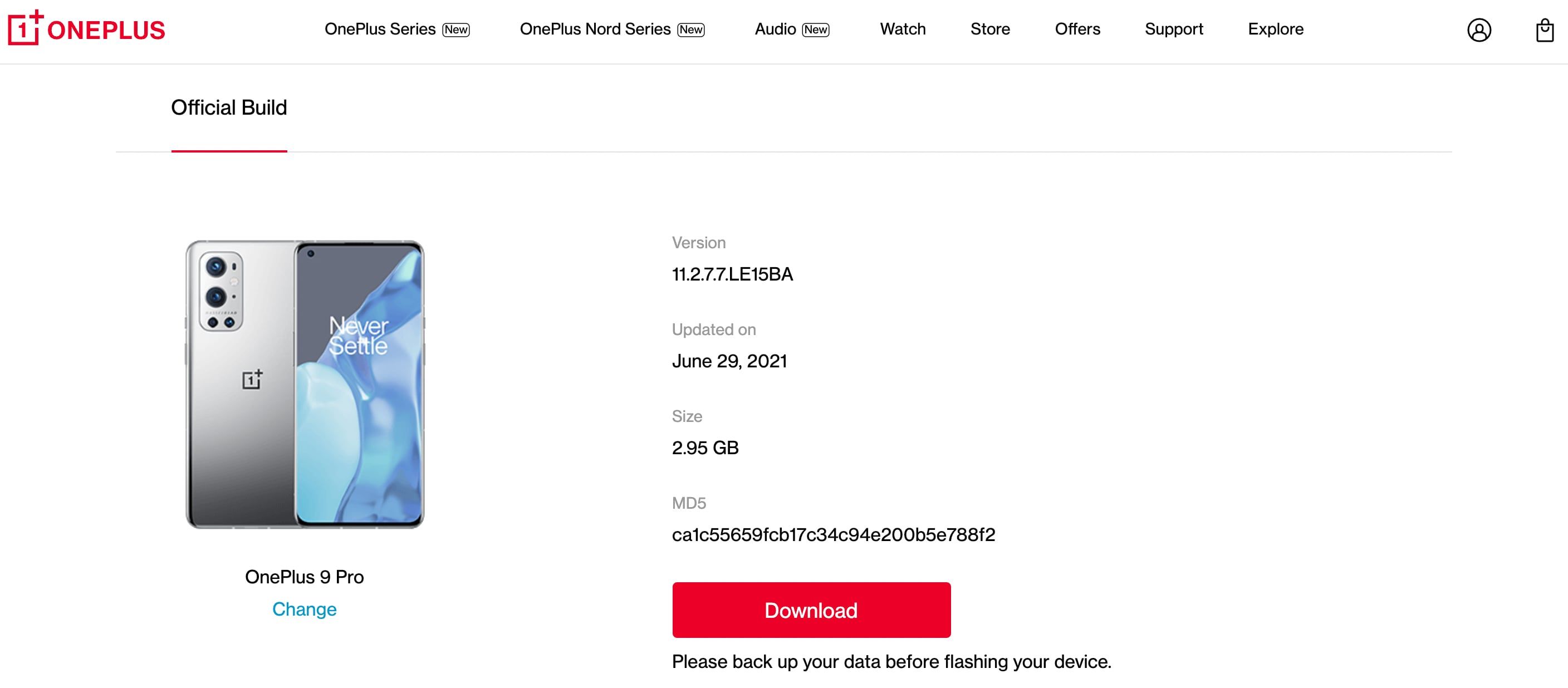 Сайт OnePlus с загрузочным образом стоковой прошивки