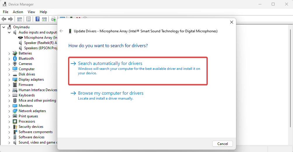Поиск обновлений драйвера автоматически