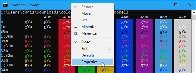 Контекстное меню заголовка окна Командной строки