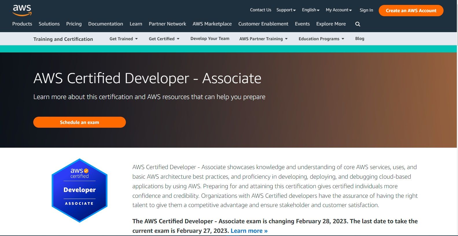 Скрин сертификации AWS для разработчика