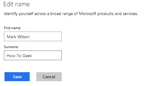 Редактирование отображаемого имени в настройках Microsoft