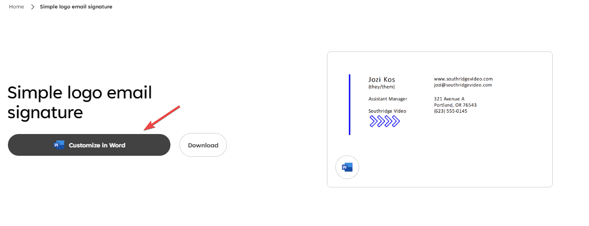 Экран входа перед редактированием шаблона в Word Online