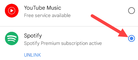 Выберите музыкальный сервис.