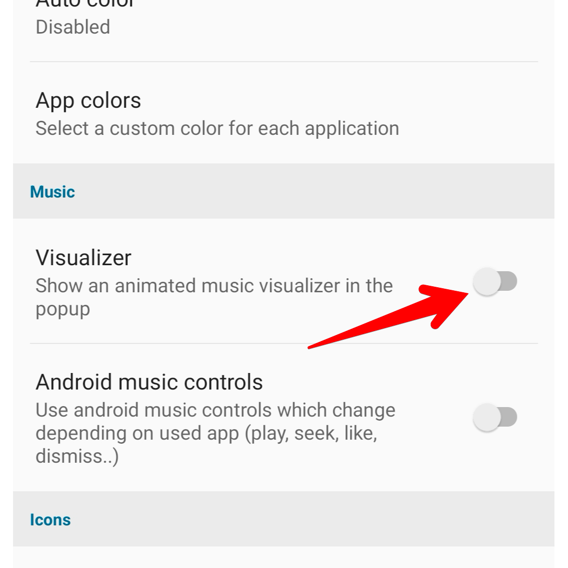The Visualizer toggle highlighted in the DynamicSpot app.
