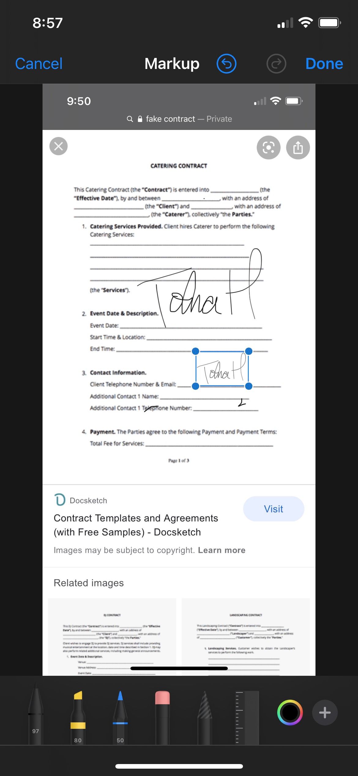 Несколько подписей, добавленных в документ на iOS
