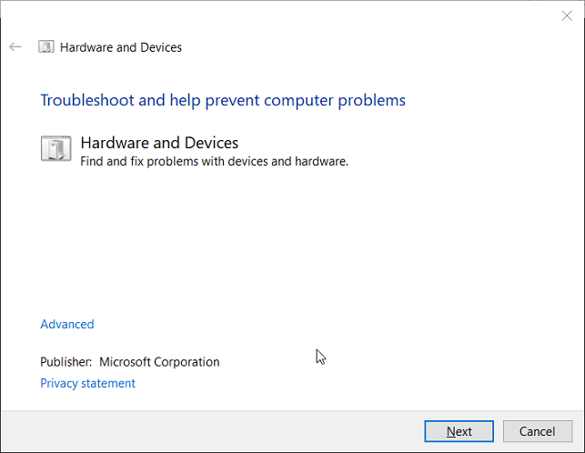 Средство устранения неполадок Оборудование и устройства