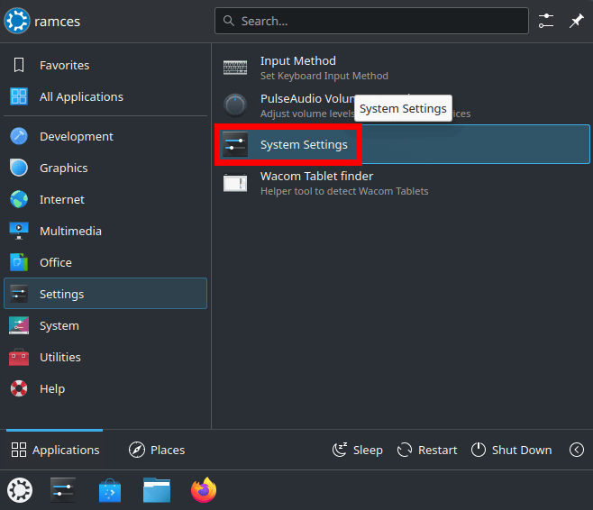 Скриншот окна настроек KDE, раздел System Settings подсвечен.