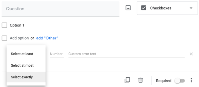 Параметры проверки для вопросов с флажками (checkbox)