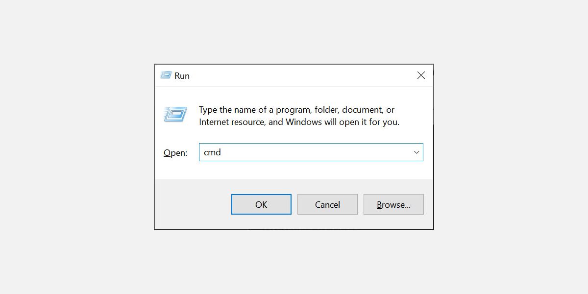 окно Run Command с командой запуска Командной строки