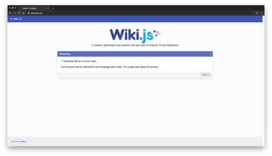 Главная страница Wiki.js после установки
