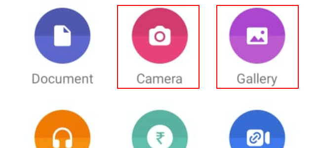 Иконки «Камера» и «Галерея» в WhatsApp на Android.