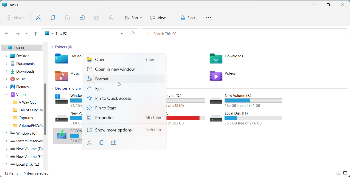 Окно форматирования диска в Windows: выбор NTFS