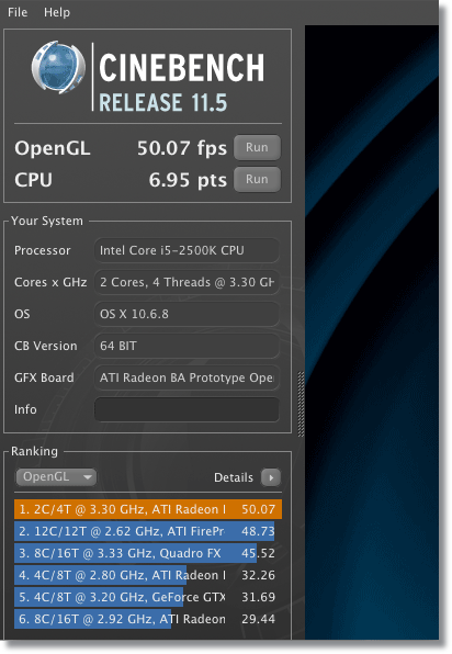 Cinebench показывает рендер и рейтинг машин