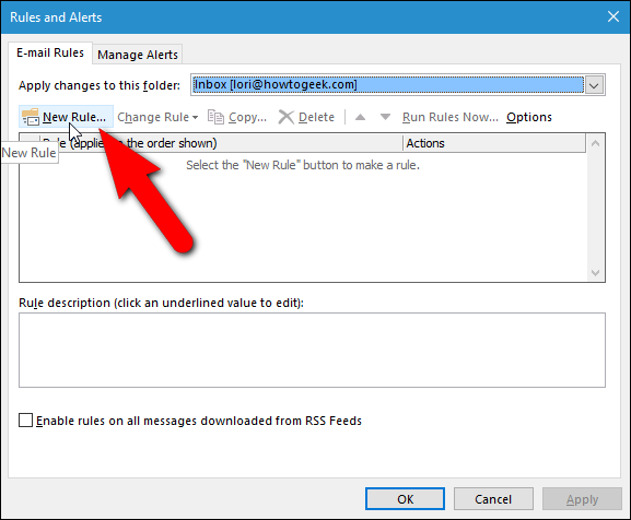 Кнопка «Новое правило» в диалоге правил