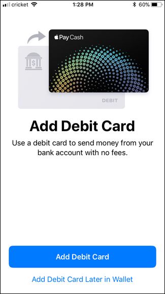 Экран привязки дебетовой карты к Apple Pay Cash