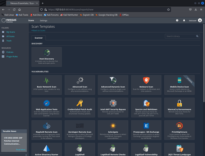 Выбор шаблона сканирования