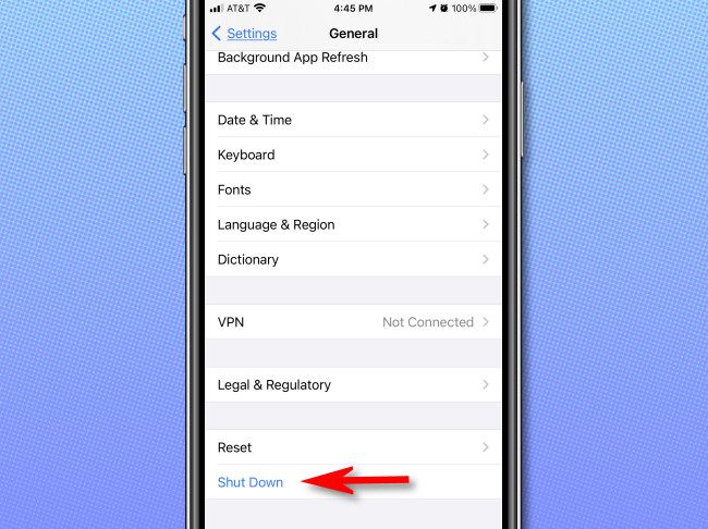 В «Основных» прокрутите вниз и нажмите «Выключить».