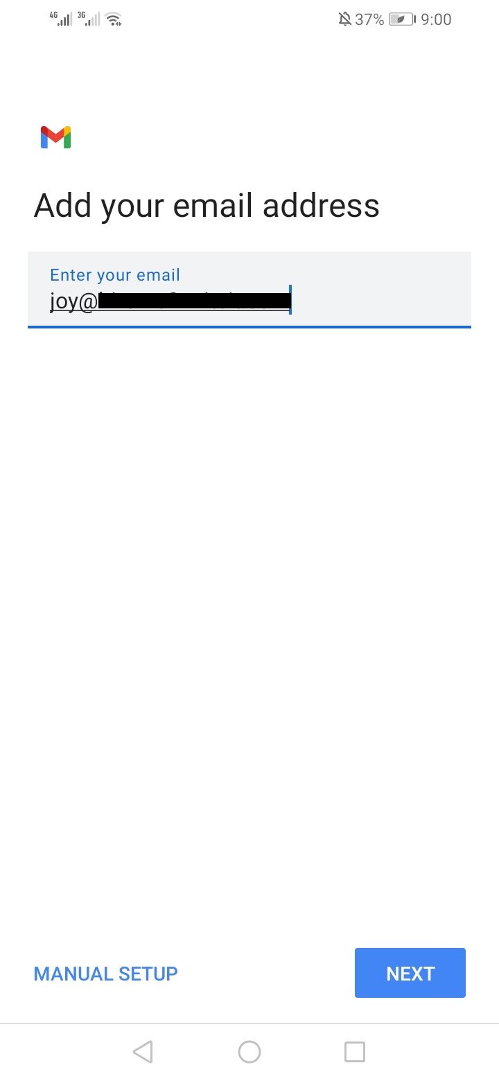 Введите адрес электронной почты и выберите «Ручная настройка»