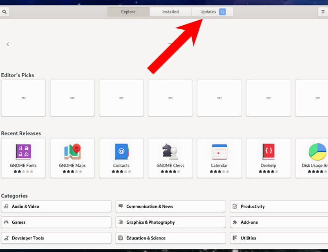 Fedora Software updates section