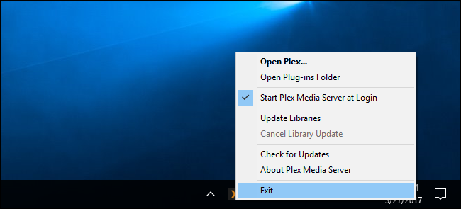 Меню с пунктом завершения сервера — Exit/Выход