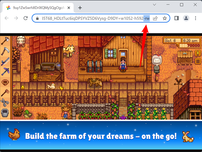 Пример «-rw» в конце URL изображения на Google Play.