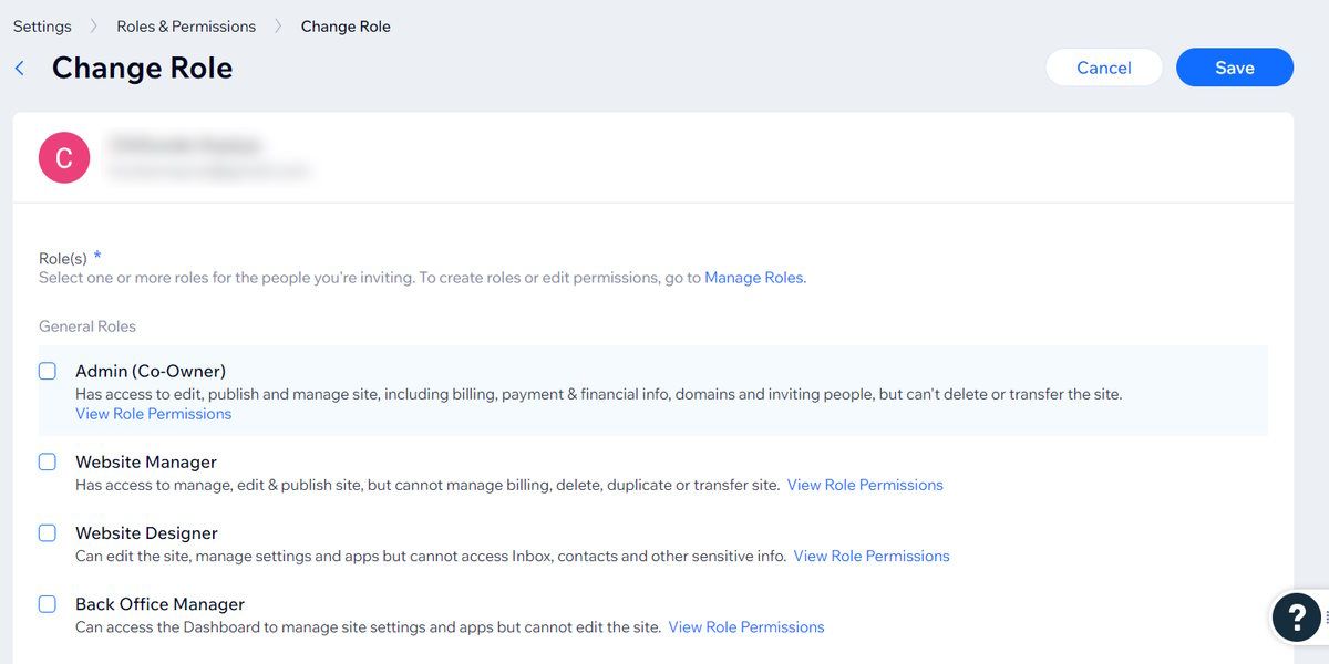 Изменение ролей участников в Wix