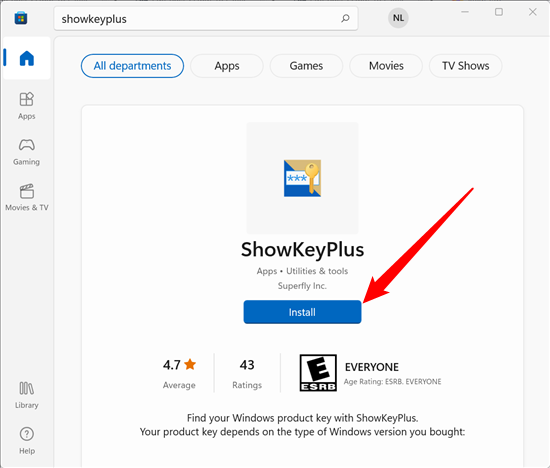 Изображение: Установка ShowKeyPlus из Microsoft Store.