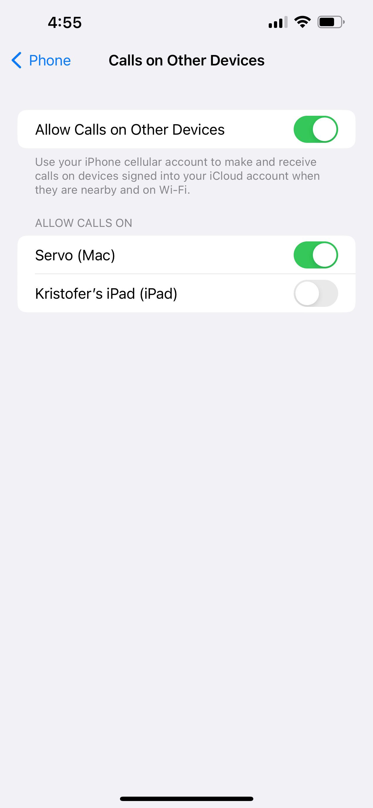 Выбор, на каких устройствах будет звучать звонок iPhone