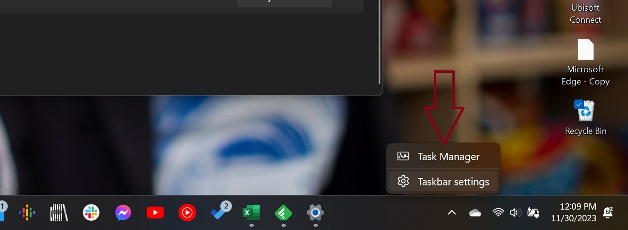 Контекстное меню панели задач