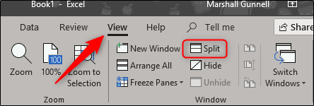 Разделение экрана: кнопка Разделить на вкладке Вид