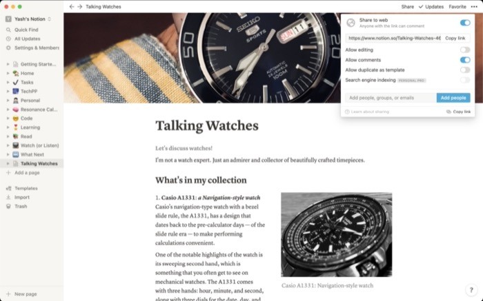 sharing access to notion page