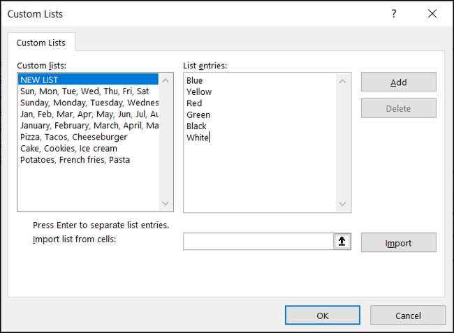 Введите элементы списка по одному и нажмите Добавить