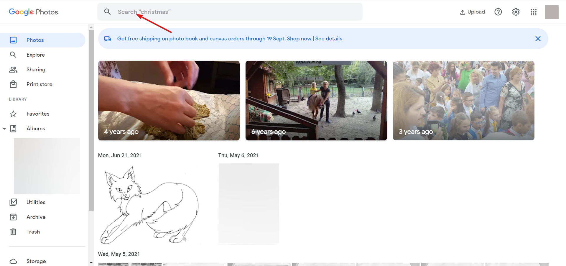 Интерфейс Google Фото с изображениями