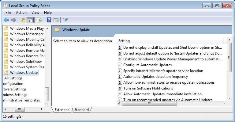 Путь к политике обновлений в Редакторе групповой политики