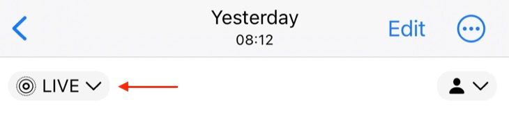 Меню выбора режима Live Photo