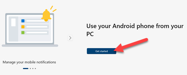 Экран Phone Link с кнопкой Get Started