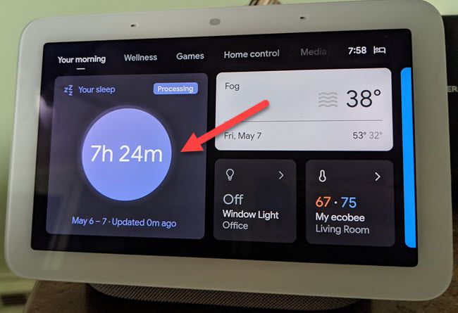Карточка «Ваш сон» на главном экране Nest Hub