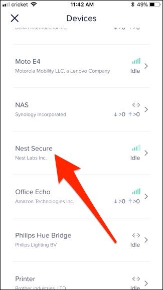Скриншот списка устройств с именем Nest Secure
