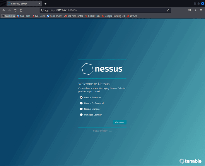 Выбор версии Nessus при настройке