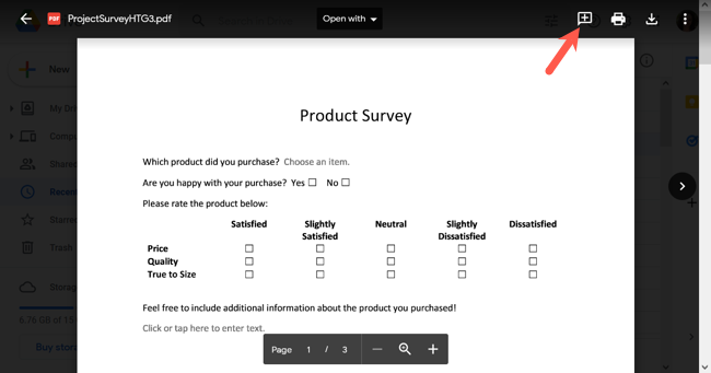 Значок комментария в предварительном просмотре Google Drive