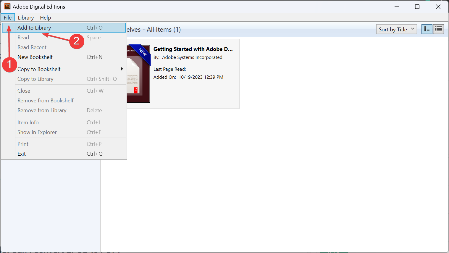 Добавление книги в библиотеку Adobe Digital Editions