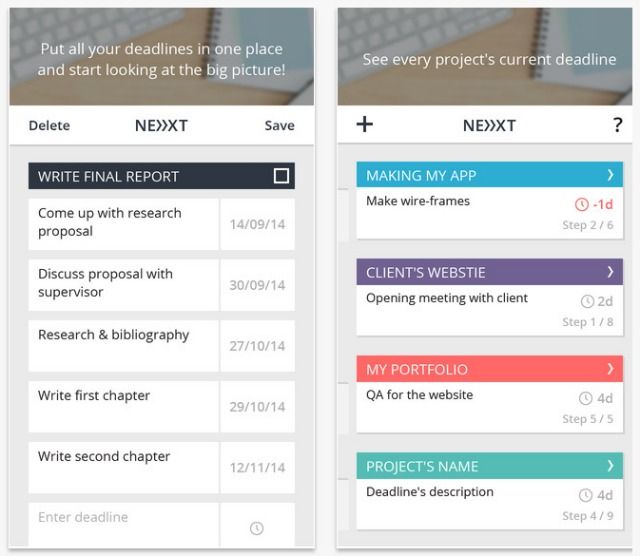 Интерфейс приложения Next Deadline на смартфоне
