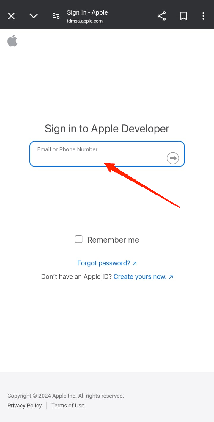 Вход с учётными данными Apple ID для загрузки бета‑профиля.