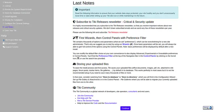 Примечания установки
