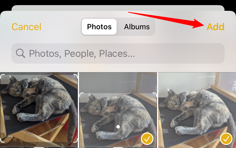 Выберите фото, которые хотите защитить, затем нажмите «Add».